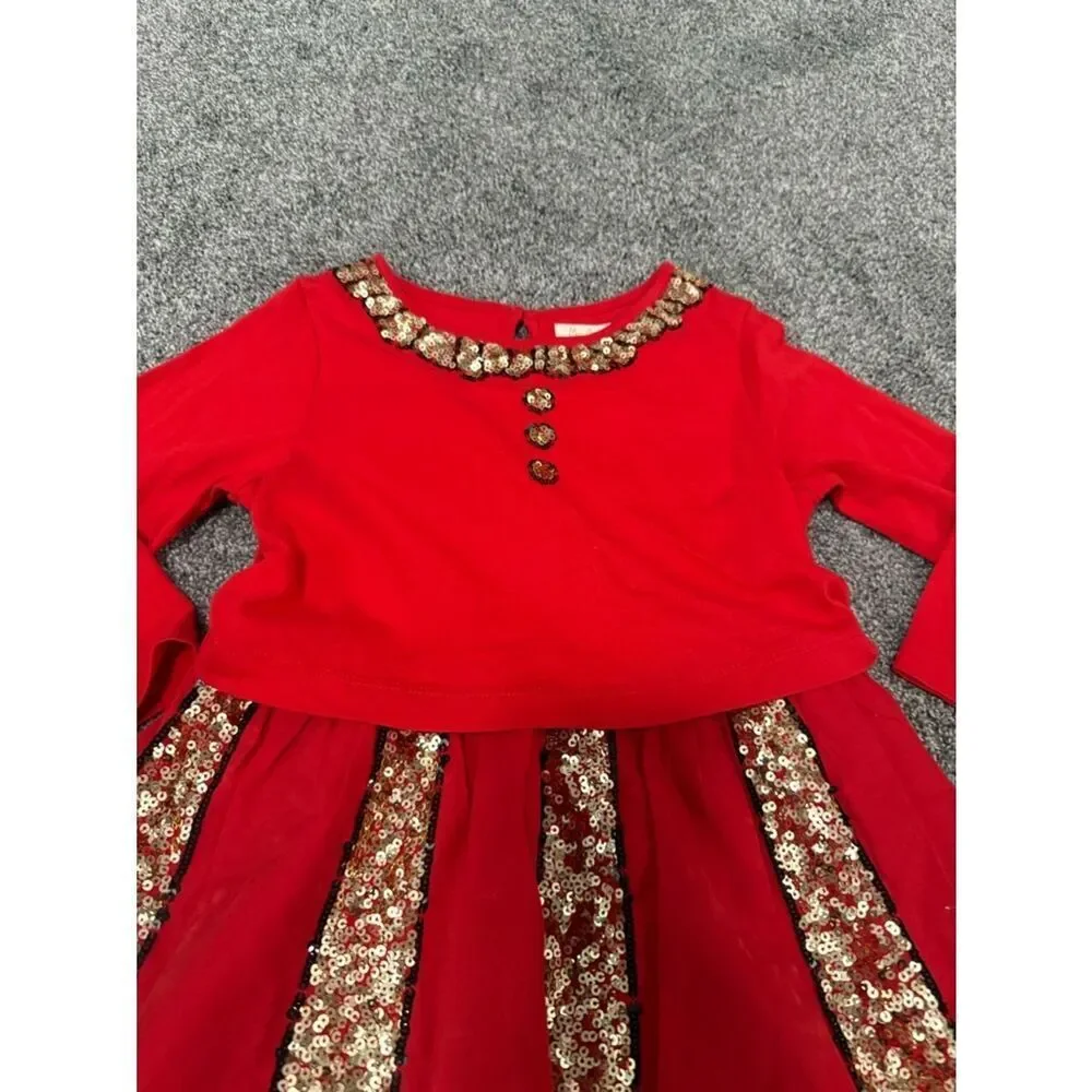 Mini Boden Red Gold Sequin Accents Fancy Dress Sz 7-8